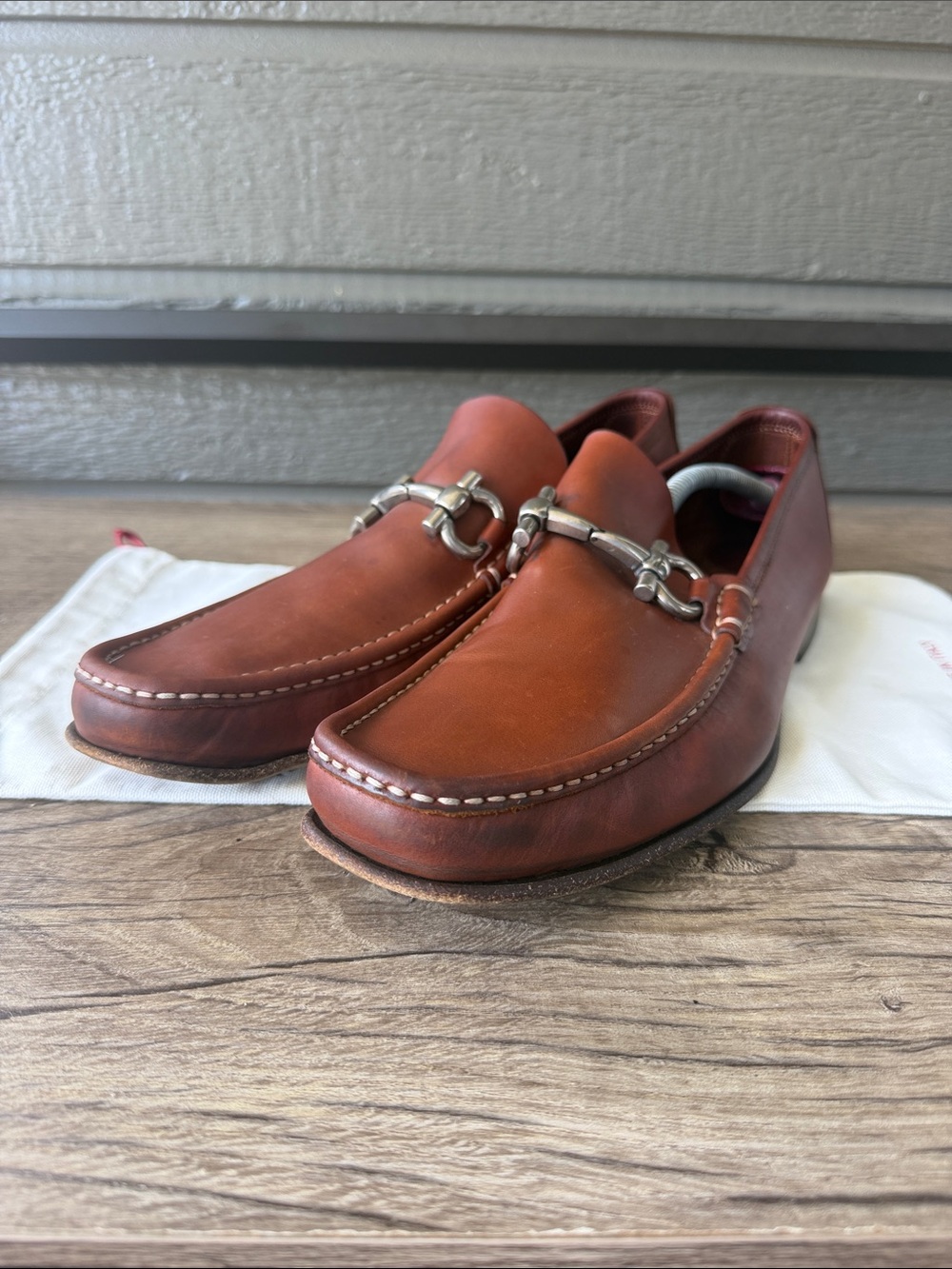 Salvatore Ferragamo Men's Chestnut Leather Bit Loafers size 11.5 D